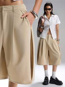 LYSMO 2026 New Arrive Minimalism Spring/Summer Women's Solid Color Pleated Loose Casual Bermuda Shorts Women's Trousers Summer Women's Work Clothes For The Office Working Pants For Women Work Pants Wrap Around Pants - Khaki - View 6