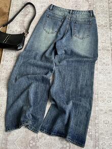 Comfortcana Quần jeans ống loe có túi và khóa kéo dành cho nữ, thích hợp mặc hàng ngày. - Rửa tối - Xem 2