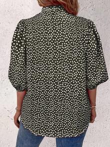 Selianne Floral Single Button Casual Daily Mid-Sleeve Shirt For New Year Clothes - Army Green - View 2