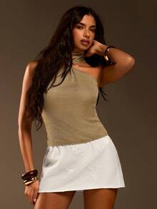 Athîral Chaleco sin mangas de malla dorada para mujer, blusa elegante para mujer, top de punto dorado, ropa de noche y fiesta para mujer, atuendos de verano, atuendos de festival, atuendos de vacaciones, atuendos de playa, atuendos de festivales de música, top de verano - Dorado - Ver 4