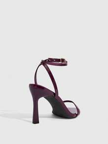 CUCCOO SZL Giày sandal cao gót nữ màu đỏ tía tối giản, có thể điều chỉnh, thích hợp cho mặc hàng ngày, giày mùa xuân, kỳ nghỉ xuân, lễ Phục sinh, dạ hội. - Màu Đỏ Sâu - Xem 3