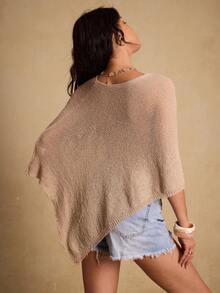 Swim Chiccia 新款轻薄宽松针织蝙蝠袖罩衫，休闲沙滩、游艇、泳池风格，浅卡其色 - 杏色 - 查看 2