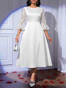 SHEIN Lady Đầm ren tay ngắn thanh lịch dành cho nữ - Nhiều màu - Xem 3