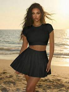 Sirith 净色褶皱短裙 - 黑色 - 查看 4