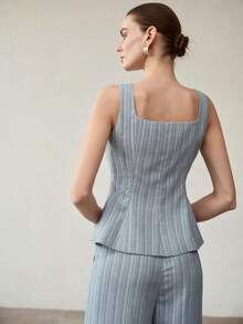 MOTF PREMIUM ÁO KHOÁC DENIM NỮ THANH LỊCH CÀI NÚT VỚI HỌA TIẾT TOÀN THÂN - Màu xanh lam - Xem 2