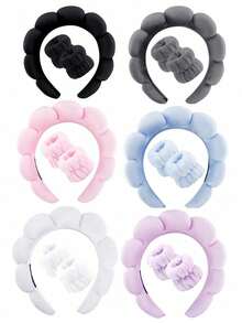 Bộ 3 băng đô spa gồm 1 băng đô rửa mặt, 2 băng đeo cổ tay và 3 băng đô khác, màu hồng nhung mềm mại, có nơ, thích hợp cho nữ và bé gái, dùng trong chăm sóc da, trang điểm, tắm rửa và làm đẹp. - Nhiều màu - Xem 18