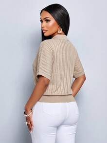 SOLERSUN Women's Solid Color Collared Short-Sleeved Top,Simple And Stylish,Daily Wear,Suitable For All Seasons. - Khaki - View 2