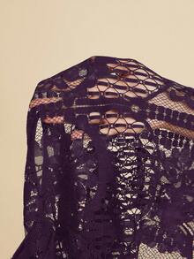 Amorya 女士优雅蕾丝短袖宽松衬衫，适合婚礼季、约会、春夏穿着，黑色 - 紫色 - 查看 6