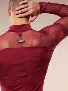 FeverCity 男士时尚性感网纱拼接拉链连体裤 - 酒紅色 - 查看 3