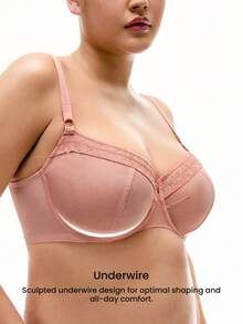 LUVLETTE Soutien-gorge pour femmes en maille transparente et dentelle, ton terre, avec effet minimisateur, sans rembourrage, respirant et épousant les courbes - Acajou - Voir 4