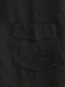Whitmere Men's Solid Color Long Sleeve Button Up Shirt, Loose Fit Casual Pocket Shirt, Retro American Streetwear, Unisex Spring Autumn Top - Black - View 4