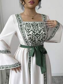 Al Najma Đầm vintage thanh lịch cổ vuông tay loe dành cho nữ, cỡ lớn. - Nhiều màu - Xem 4