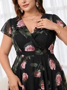 Reflora Đầm hè cỡ lớn dành cho nữ, đầm ngắn tay xếp ly cổ chữ V thanh lịch, màu mơ. - Màu be - Xem 4