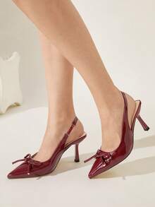 CUCCOO CHICEST Giày cao gót thời trang bằng da bóng trang trí nơ thanh lịch cho nữ Giày cao gót màu ĐỎ ĐỎ Giày cao gót ngày lễ năm mới cho ngày lễ tình nhân - Màu Đỏ Sâu - Xem 8