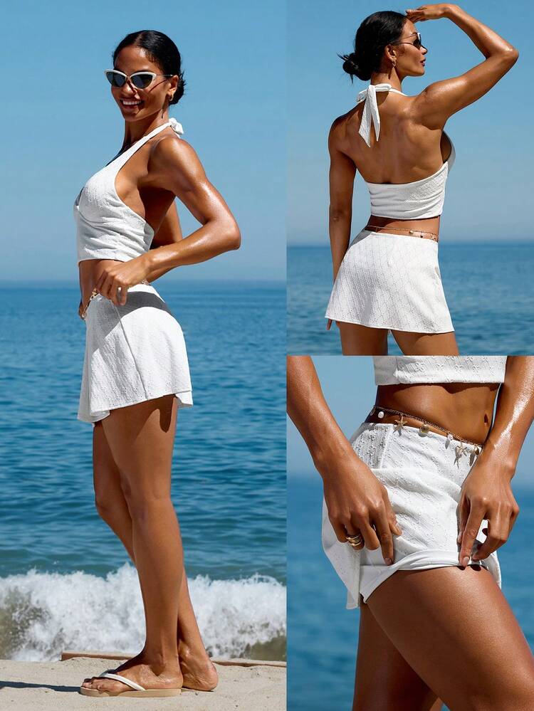 Resort Style Pleated Front Slit A-Line Mini Skirt Low Impact Vacation Holiday Summer Travel Beach Daily Casual Wear