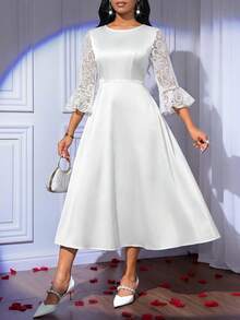 SHEIN Lady Đầm ren tay ngắn thanh lịch dành cho nữ - Nhiều màu - Xem 6
