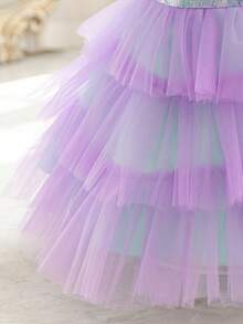 Glamorique Kids 女童多层薄纱连衣裙，紫色渐变网纱短袖上衣搭配渐变薄纱裙，适合所有季节 - 紫色 - 查看 7