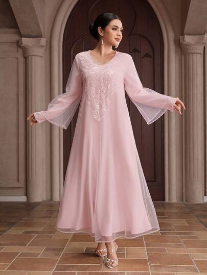 Al Najma Đầm thời trang nữ kiểu Ả Rập cổ đính họa tiết mới