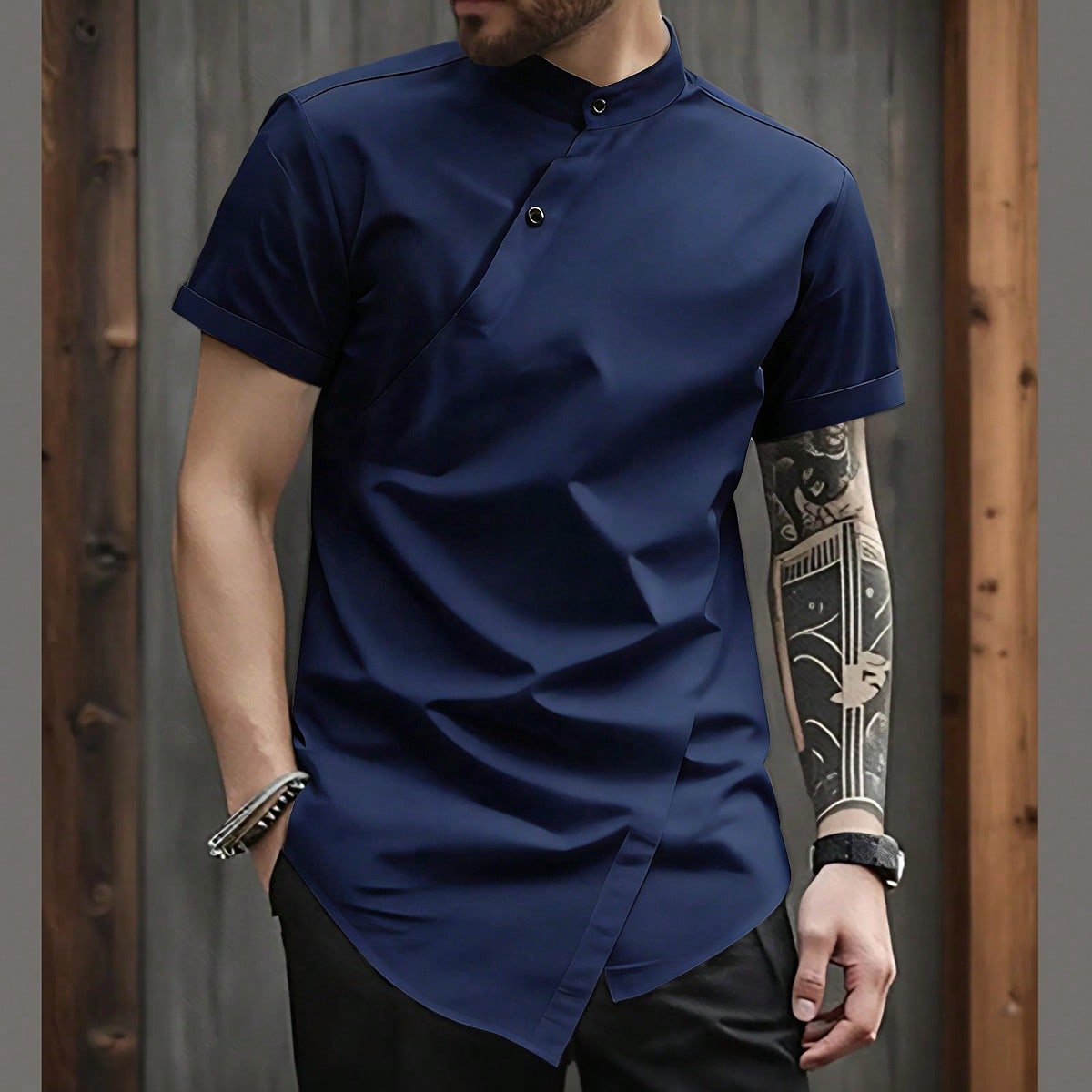 Camisa de manga corta de unicolor casual y versátil para uso diario para hombres
