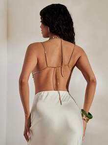 Opulessa 女士度假沙滩串珠流苏露背吊带上衣 - 綠色 - 查看 2