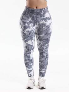 SHEIN Rhythm Era Quần yoga thể thao nhuộm màu tie-dye cỡ lớn dành cho nữ, quần legging không đường may, không xuyên thấu, thích hợp cho chạy bộ, tập thể dục và mặc thường ngày. - Xám - Xem 6