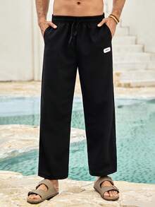 Mercer Haus Men's Lightweight Solid Color Polyester Casual Sports Capri Pants For Summer - Black - View 4