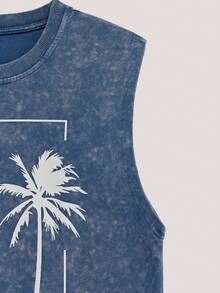 Men's Tank Top, Urban Casual Beach Outfit Washed Vintage Print, Relaxed Fit, Summer Holiday Daily, Spring Summer - Blue - View 5