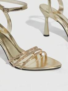 CUCCOO SZL Giày cao gót mũi nhọn đính đá thời trang thanh lịch cho nữ - Vàng - Xem 6