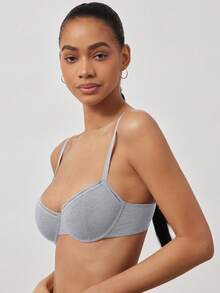 Ocili 1pc Women's Fashion Comfortable Wireless Solid Color Bra, Sexy Backless Versatile Lingerie - Light Grey - View 5