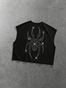 EASEVO Plus Size Men's Vintage Fashion Street Style Rhinestone Embellished Tank Top, Suitable For Commuting - Black - View 1