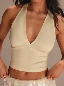 Athîral Women's Minimalist Solid Color Backless Vest, Suitable For Sports & Fitness - Yellow - View 1