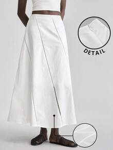 Ontre Chân váy nữ dệt kim xếp tầng, thiết kế bèo nhún, kiểu dáng nghỉ dưỡng, thanh lịch tối giản, sang trọng thành thị, đa năng, phù hợp đi làm, đi giáo viên, mặc đi nghỉ hè, đi biển, dự tiệc cưới, tiệc cocktail, hẹn hò lãng mạn, chân váy chữ A rộng rãi thoải mái, thiết kế thời trang. - trắng - Xem 3