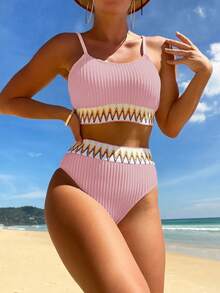 Swim Vcay Đồ bơi nữ mùa hè, bikini cạp cao, có dây buộc. - Hồng - Xem 3