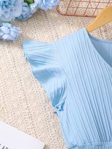 SHEIN Teen Girl Elegant Refreshing Waist Tie Ruffle Sleeve Maxi Dress - Blue - View 8