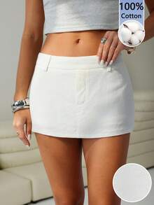 SHEIN EZwear 女士纯色休闲拉链铅笔裙 - 白色 - 查看 4