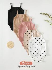 Cozy Pixies 5pcs/Set Baby Girl Solid Color Soft Knit Romper Outfit - Multicolor - View 3