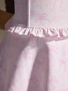 女童运动连体裤，数码印花甜美蝴蝶结防走光运动裙，内置短裤，网球裙，健身瑜伽裙 - 粉色 - 查看 5