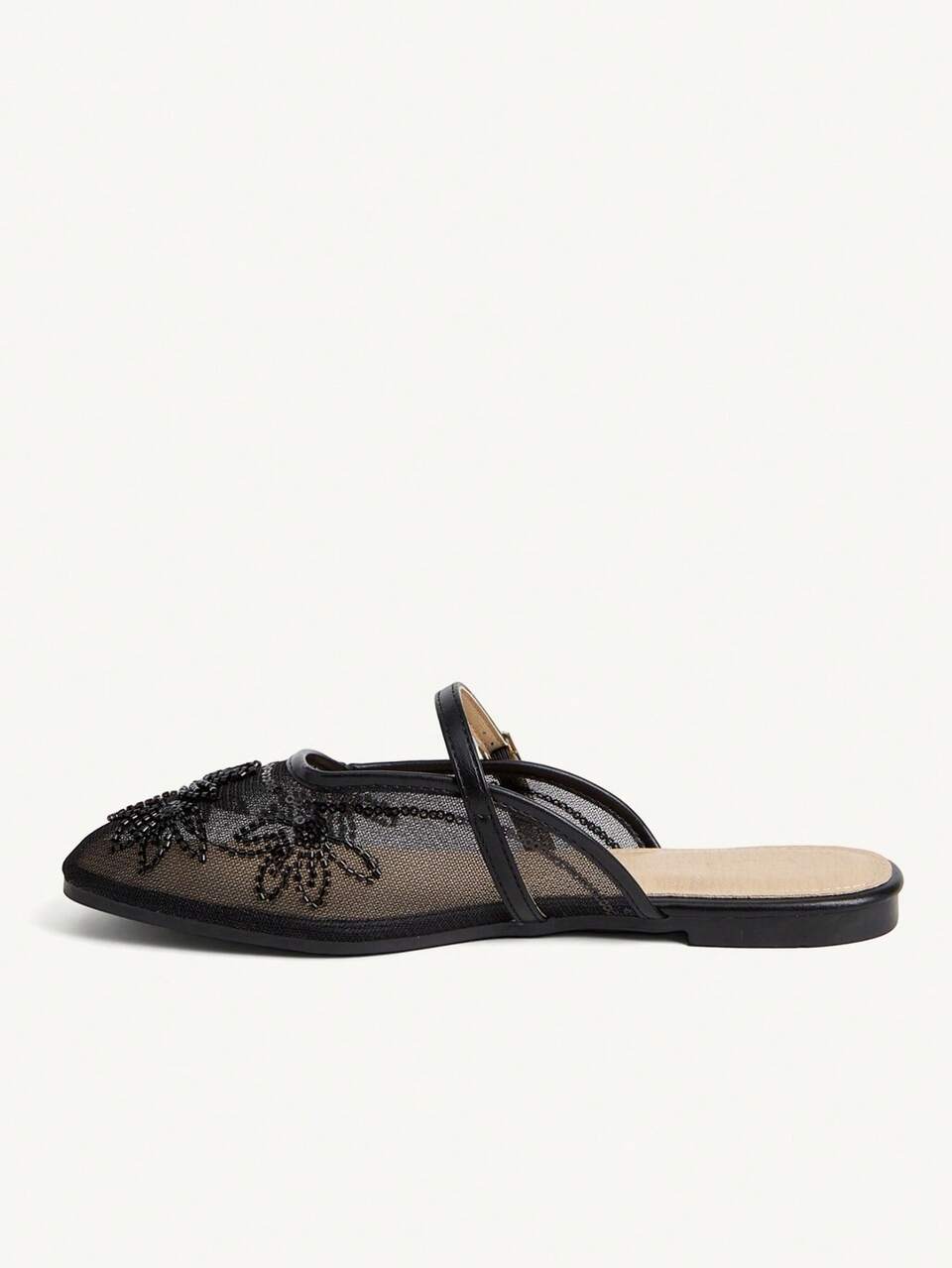 CUCCOO HITCHD Ladies Square Toe Lace Splicing Rose Decoration Casual Outdoor Breathable Hollow Flats, Ballet Flats, Mary Jane Shoes