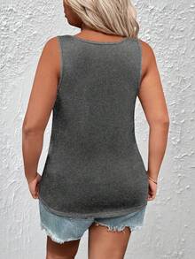 EMERY ROSE Plus Size Summer Casual Simple Solid Color Tank Top - Grey - View 2