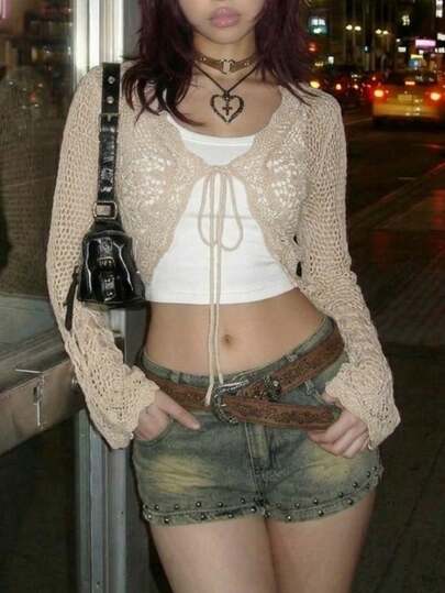 EgrlEra Women's Solid Color Simple Daily Long Sleeve Hollow Out Cardigan Fall Winter Cloth For Women