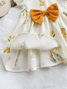 Vestido floral con lazo decorativo para bebé recién nacido - Amarillo - Ver 10
