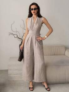 DAZY Bộ áo liền quần nữ có họa tiết, kiểu dáng thường ngày, thích hợp cho mùa xuân và mùa hè. - Màu be - Xem 4