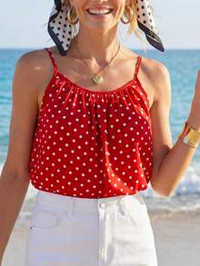 Sylviya Ladies' Polka Dot Printed Camisole Top,Casual - Burgundy - View 5