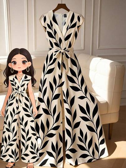 GlowEve CURVE 女士夏季连体裤，腰部收紧，阔腿裤套装，植物印花连体衣