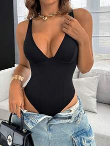 Solid Underwire Shapewear Bodysuit - Black - View 3