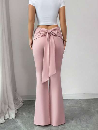 Elenzga Quần thể thao nữ thanh lịch, thời trang, thoải mái, quyến rũ, cổ điển, tối giản, cao cấp, lãng mạn, dịu dàng, ôm sát, cạp thấp, thiết kế nơ, xếp ly, ống đứng, màu trơn.