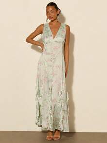 COSMINA Women's Elegant Party Floral Print Ruffle Hem Sleeveless Dress - Multicolor - View 1