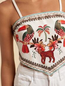 Travachic KIDS 少女可爱花卉卡通印花吊带背心，度假风 - 彩色 - 查看 3