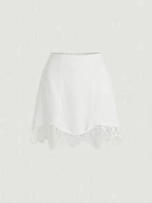 SHEIN MOD Women's Fashion Casual Lace Patchwork Mini Skirt - White - View 3