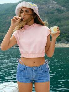 WESTFADE 拼接爱心宽松无袖连帽衫 - 粉色 - 查看 8